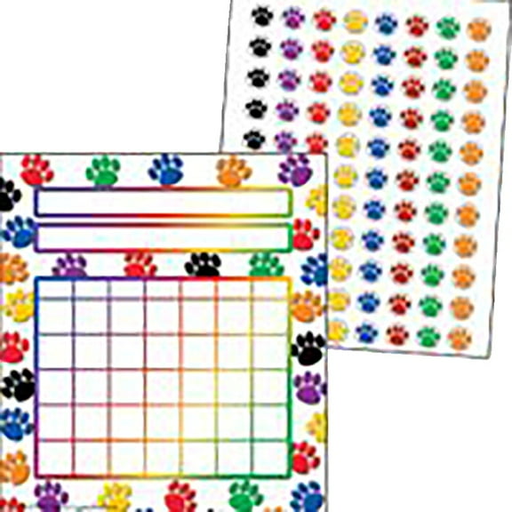 Teacher Created 1593285 Colorful Incentive Charts with Mini Stickers, Paw Prints