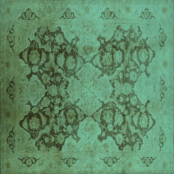 Ahgly Company Machine Washable Indoor Square Oriental Turquoise Blue Industrial Area Rugs, 6' Square
