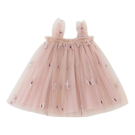 

Toddler Girls Dress Summer Sleeveless Butterfly Mesh Princess Dress Suspender Dress Outwear Fashion Baby Sundress Streetwear