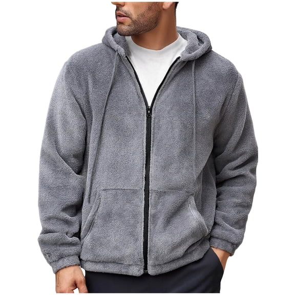 Chiccall Fuzzy Hoodies for Men Warm Fleece Jacket Winter Thermal Drawstring Hooded Sweatshirt Coat with Pockets