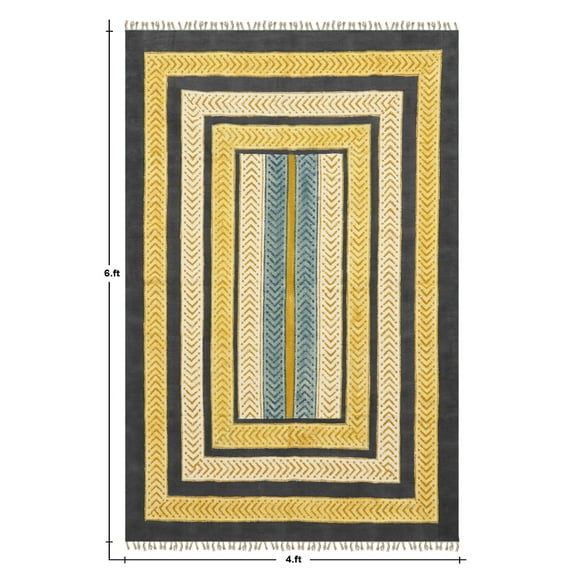 Casavani Hand Block Printed Cotton Dhurrie Gray Study Room Carpets Outdoor Patio Rug 2x3 feet