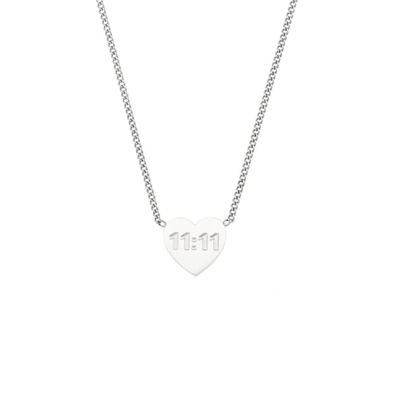 PAURO Angel Number Heart Necklaces for Women Digital Pendant 11 11 Chain Silver Gold Plated Stainless Steel Simple Cute Statement Personalized Jewelry Silver