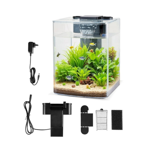 VEVOR Fish Tank Aquarium, 2 Gallon Arch Ultra-Clear GPPS Starter Smart Tank Adjustable 3 Color Lighting, Self Cleaning System Fishbowl for Freshwater & Saltwater Fish Home, Office, or Pet Use