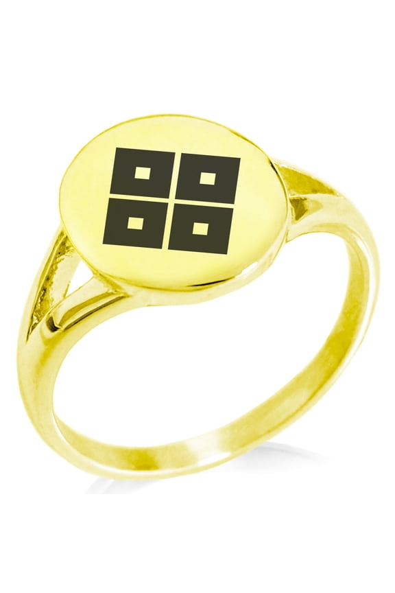 Stainless Steel Kamei Samurai Crest Minimalist Oval Top Polished Statement Signet Ring