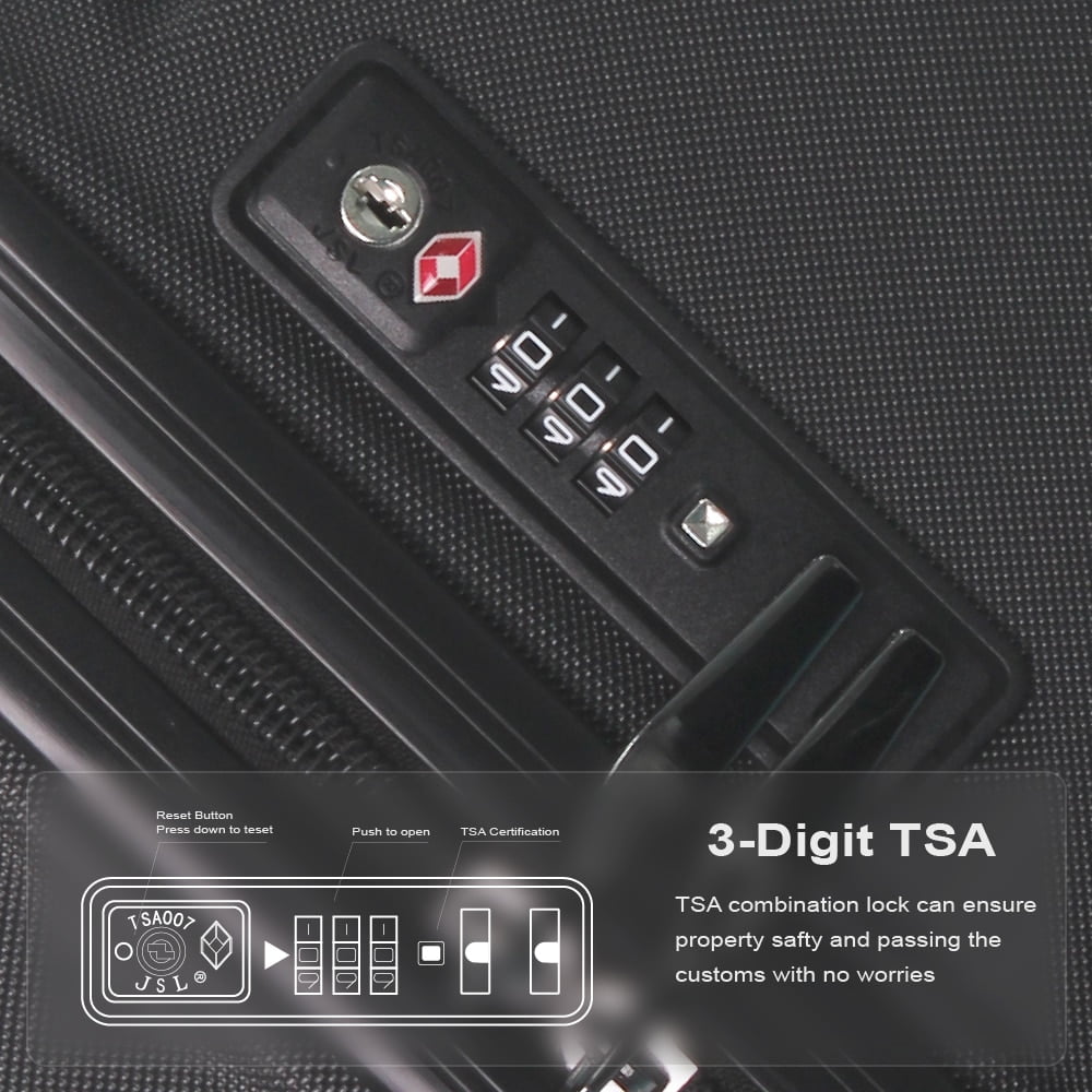 MAYEERTY 3-Piece ABS Luggage Set, Spinner Wheels, TSA Lock, Lightweight Suitcase, Black