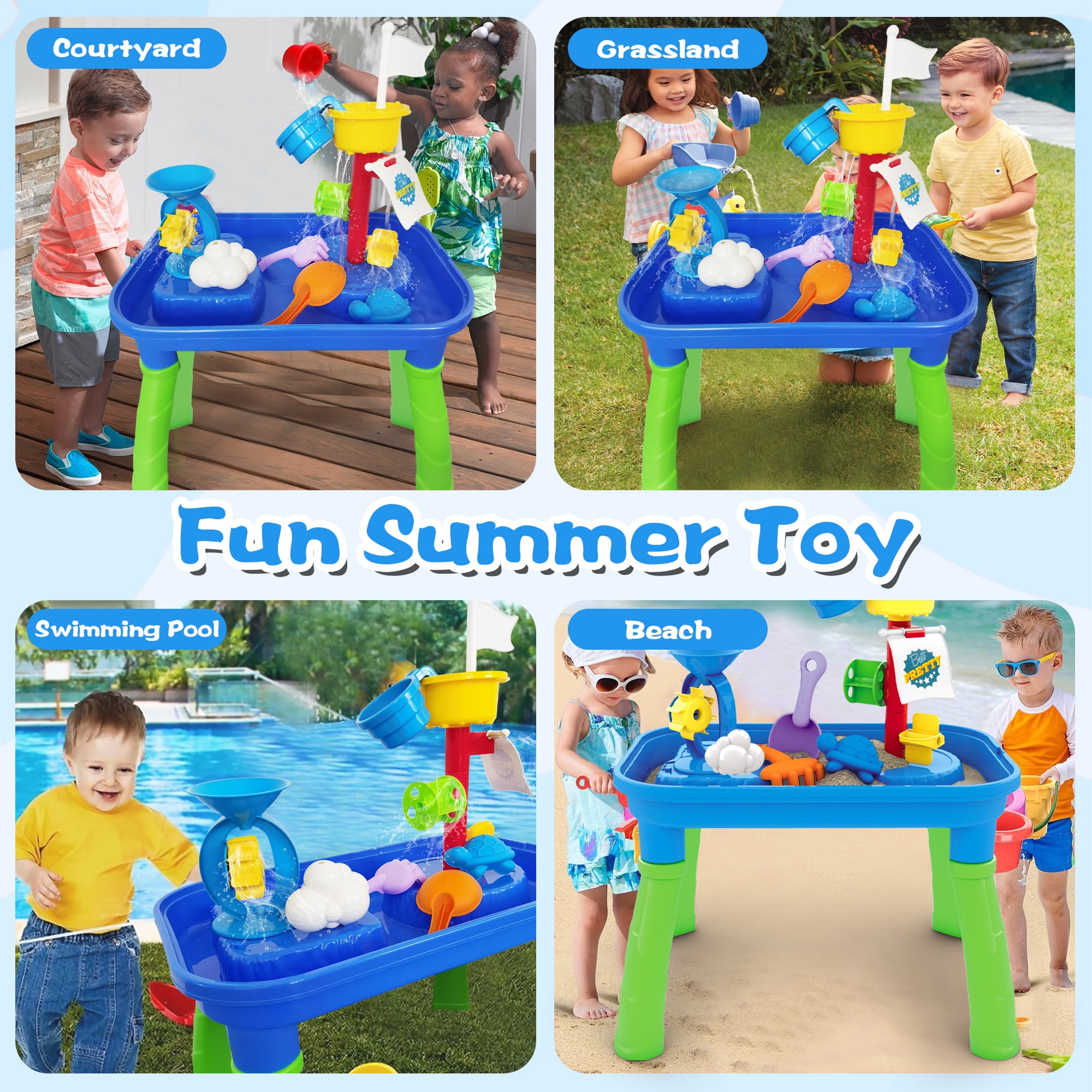 Sand Water Table for Toddlers, Kids Water and Sand Activity Sensory Playset, Summer Outdoor Toys for Boy Girls Gift