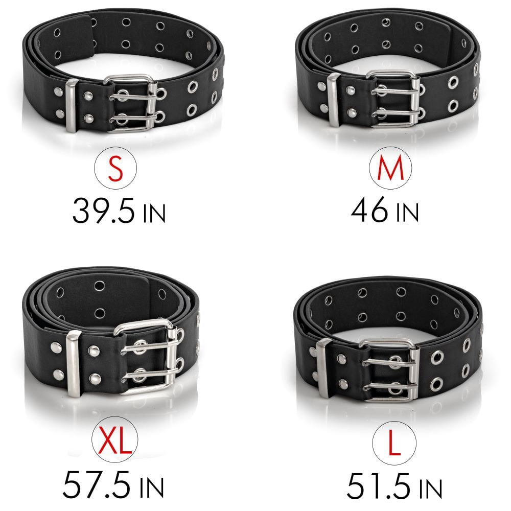 Skeleteen Double Grommet Punk Belt - Black Faux Leather 2 Prong