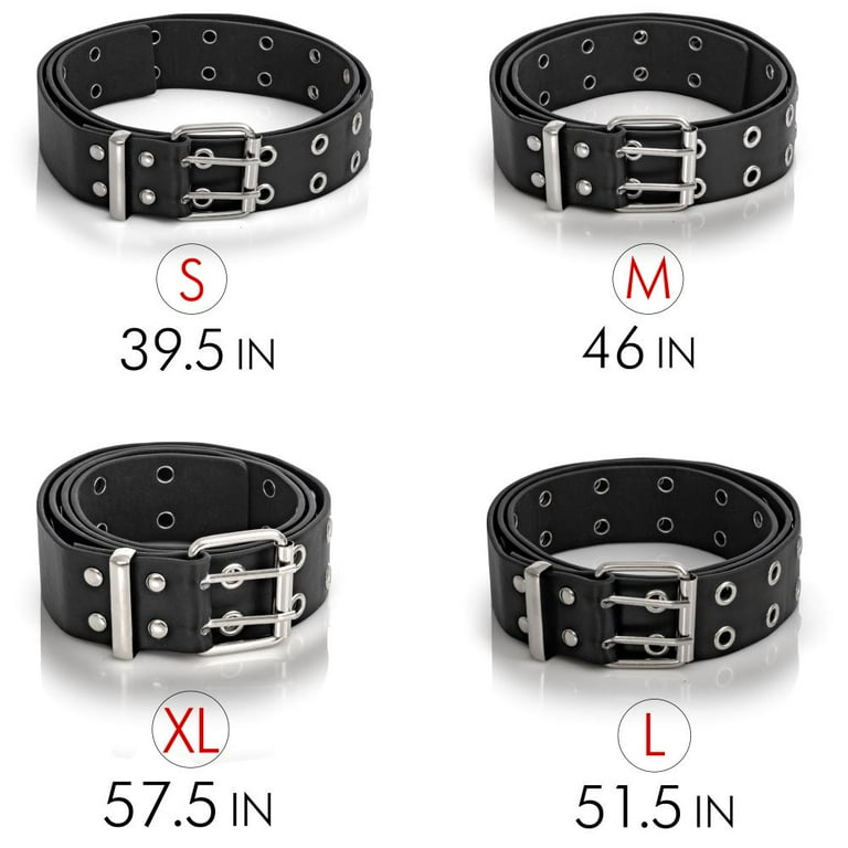 Skeleteen Double Grommet Punk Belt - Black Faux Leather 2