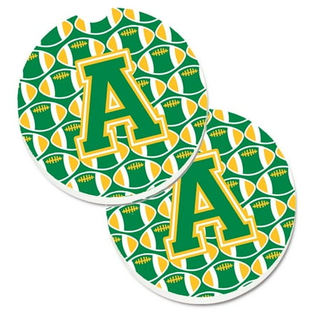 

Letter A Football Green & Gold Set of 2 Cup Holder Car Coaster