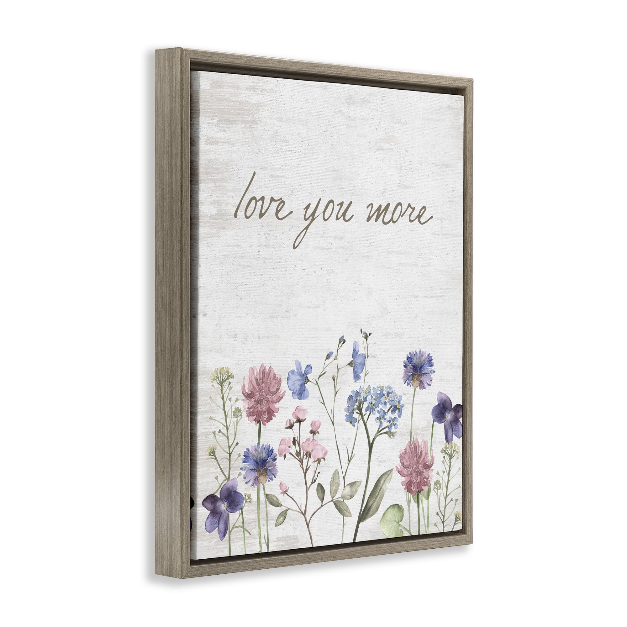 Love You More Wildflowers Brown Framed Floater Canvas Wall Art, design by Lettered and Lined