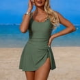 thumbnail image 2 of RYRJJ One Piece Swimdress Swimsuit for Women Tummy Control Scalloped Tie Knot Swim Dresses Skirt Modest Bathing Suit(Army Green,XL), 2 of 5