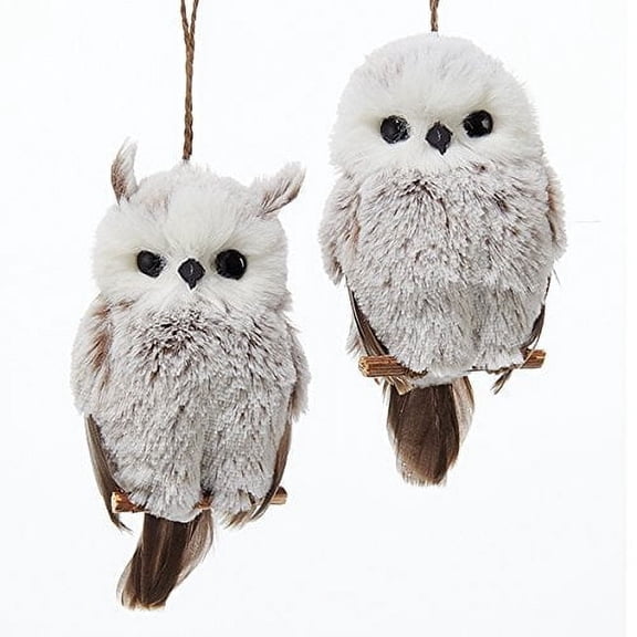 Set of 2 Brown and White Hanging Owl Christmas Ornaments 6"
