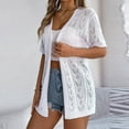 thumbnail image 2 of Women's Cardigans Ladies Hollowed Out Short Sleeved Knitted Cardigan Vacation Sun Shirt Sun Shirt Women White, 2 of 7