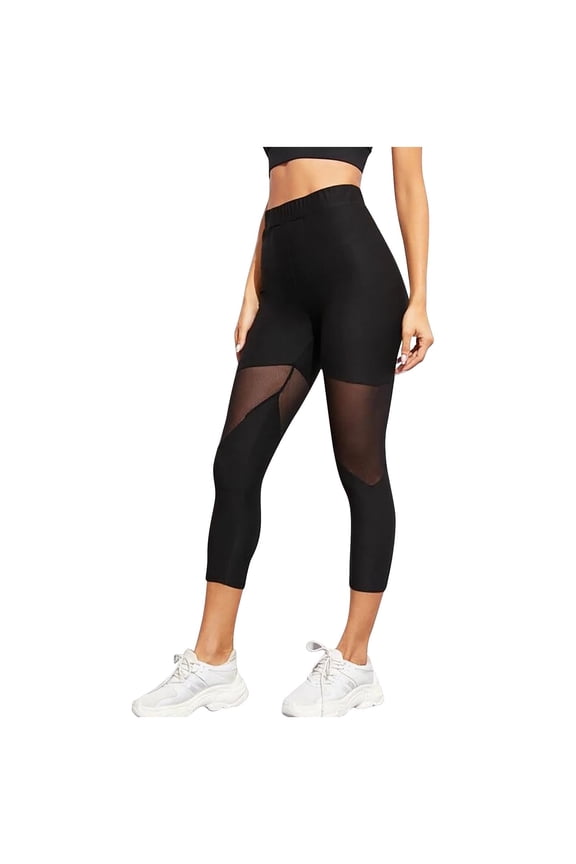 Capri Leggings for Women Lace Mesh Stretchy High Waisted Solid Color Party Yoga Trendy Pants