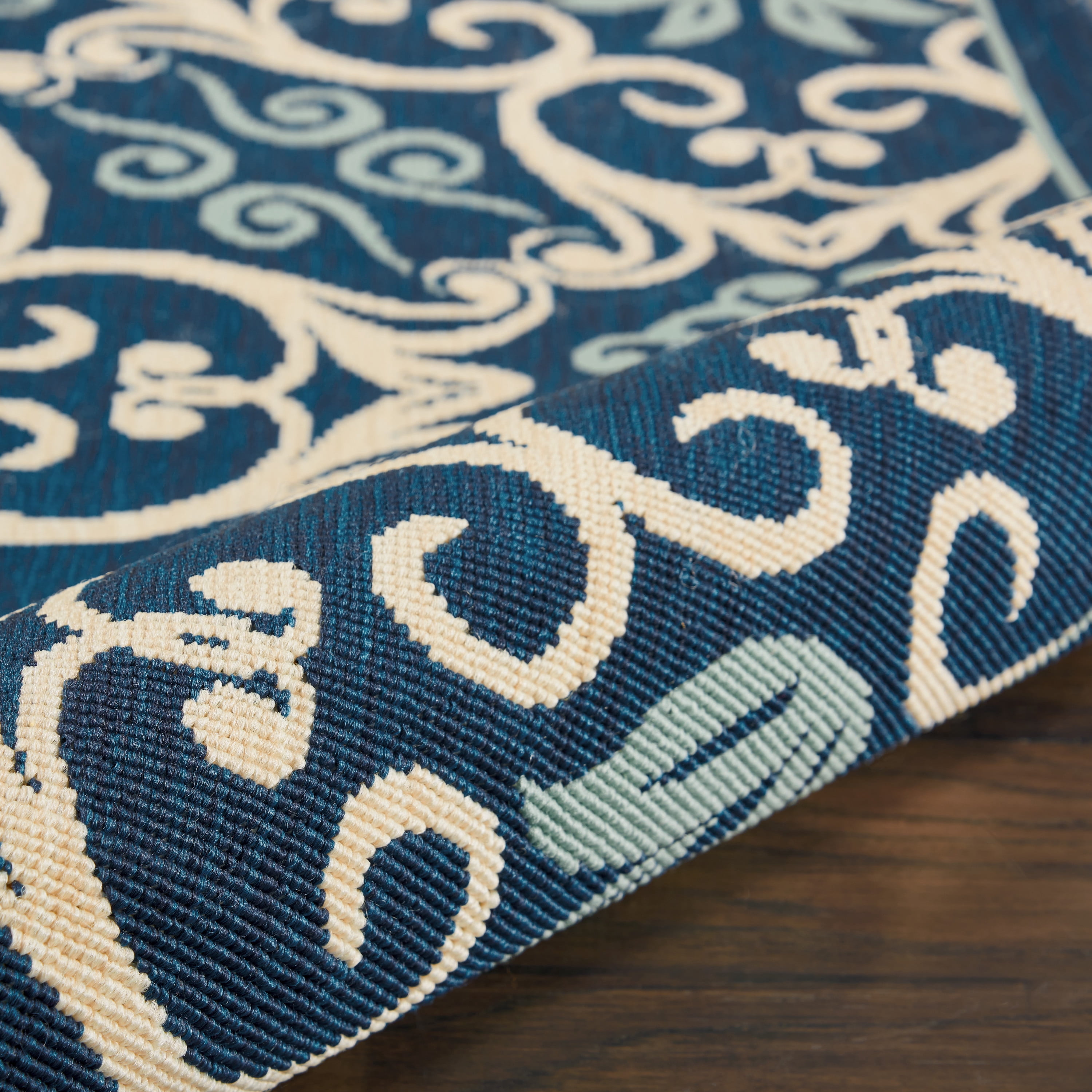 Nourison Caribbean Indoor/Outdoor Geometric Floral Navy 7'10" x SQUARE Area Rug, (8' Square)