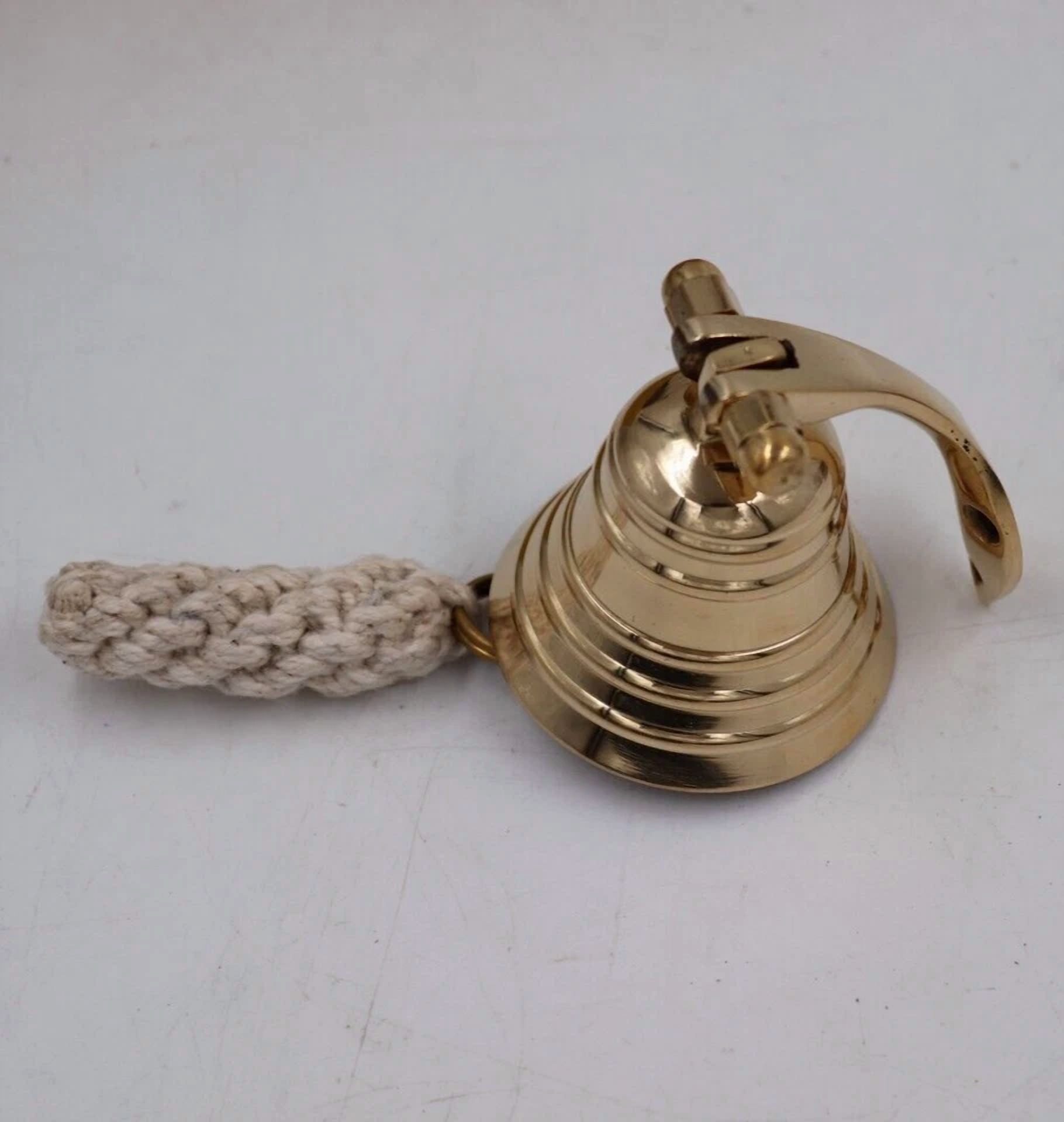 Antique Brass Nautical Ship Bell – 5" Hanging Door Bell with Wall Bracket, Maritime Gift Décor