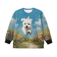 thumbnail image 4 of Xoenoiee West Highland White Terrier Flower Print Girls Loose Crewneck Sweatshirt Side Slit Long Sleeve Casual Pullover Drop Shoulder Sweatshirts for Teens Kids, 11-12 Years, 4 of 7