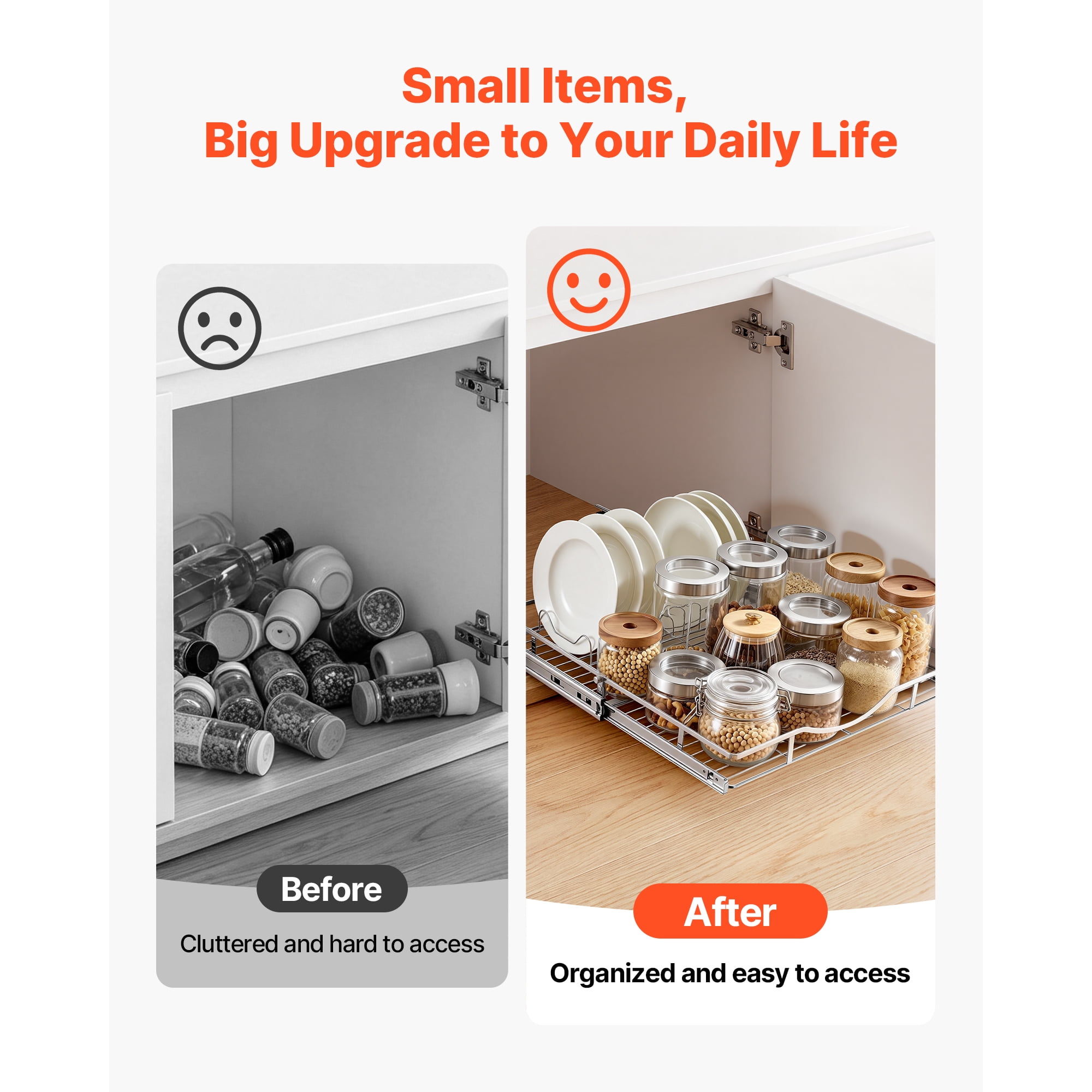 KFFKFF Pull-Out Cabinet Organizer 19.69"W x 21.06"D, Steel Sliding Drawers for Kitchen, Bathroom, Pantry, and Home Storage, Chrome-Plated Finish, Durable Sliding Shelves for Base Cabinets
