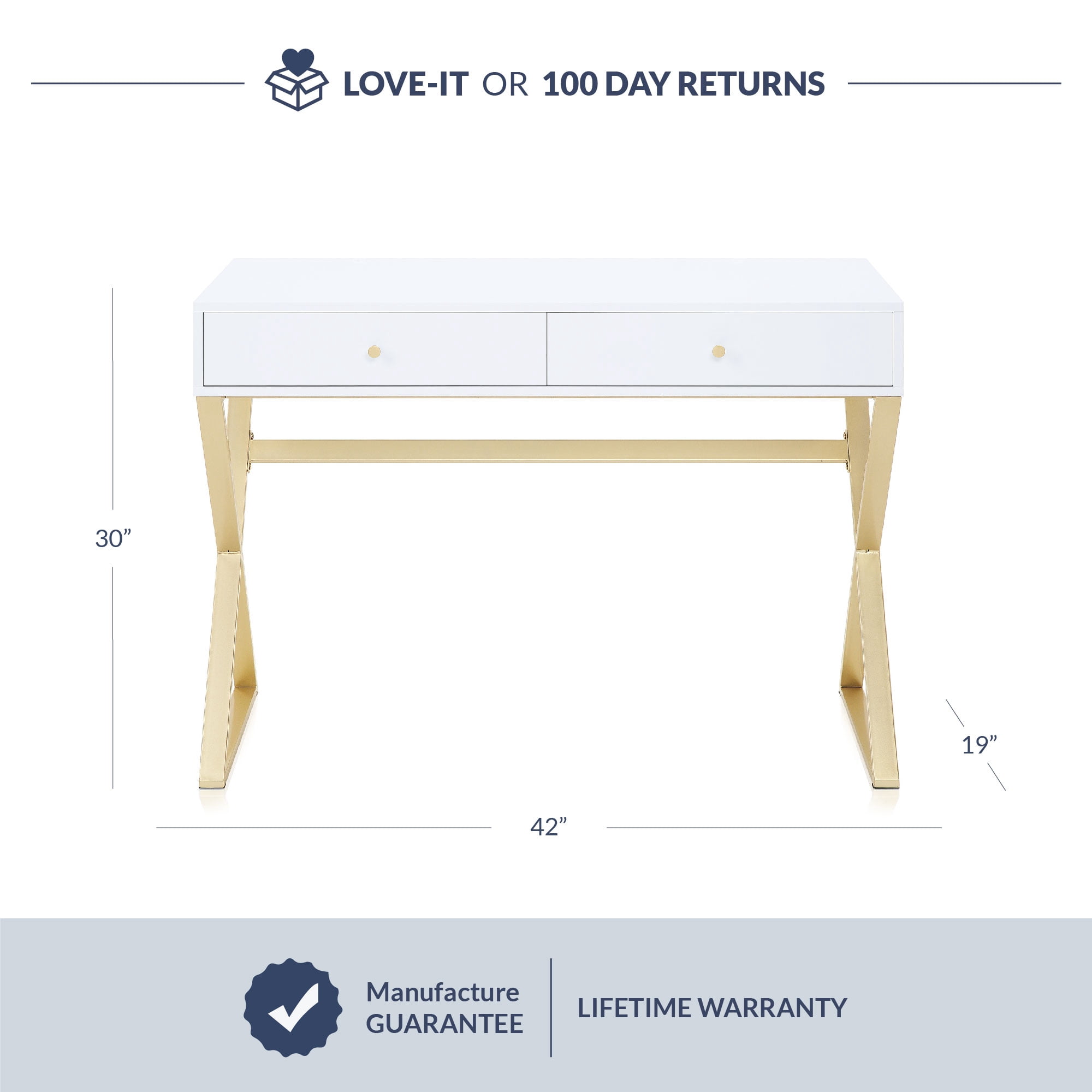 BELLEZE Vanity Table, Home Office Computer Desk - Ellena (White)