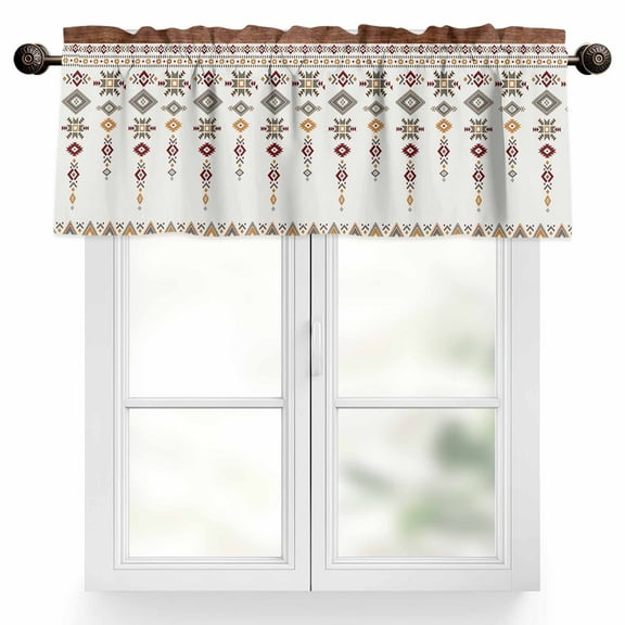 Vintage Southwest Valances for Windows, 42 x 12in, Brown Boho Geometric Tribal Style Rod Pocket Kitchen Valance Curtain Light Filtering Window Treatments for Living Room Bedroom, 1 Panel