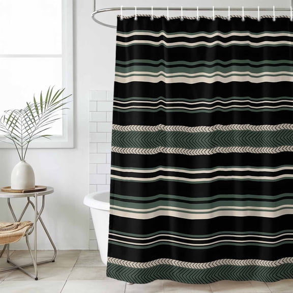 Black Green Beige Waterproof Fabric Shower Curtain,Boho Farmhouse Vintage Abstract Striped Waterproof Fabric Shower Curtain for Bathroom Curtains Bathtubs Shower Curtains with 12 Hooks Standard 60x72