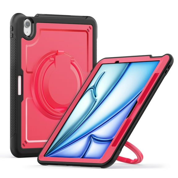 Decase for iPad Air 11-inch M3 (2025) / M2 (2024) Case,Rugged Shockproof Tablet Cover w/ 360° Rotating Hand Strap Foldable Hidden Stand,for iPad Air 11 Inch M3 2025/M2 2024 (Air 7th/6th Gen),Rose