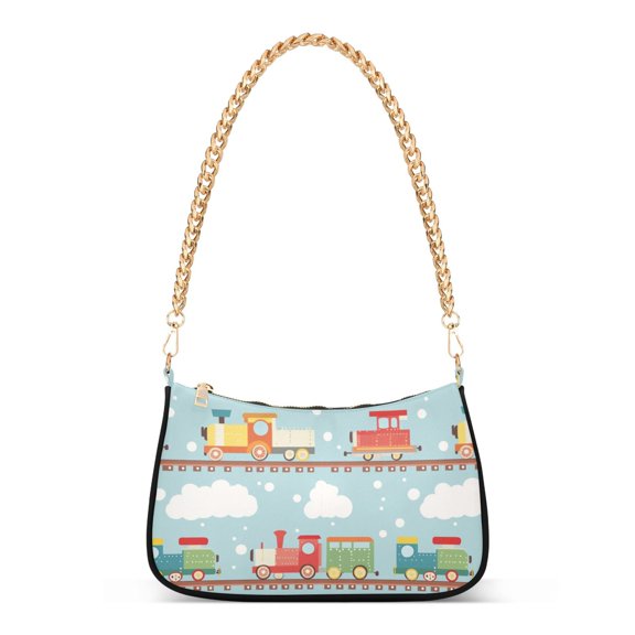 FORMRS Womens Shoulder Bag with Chain Strap Clutch Purse Cute Tote Handbag, Red Trains Pattern