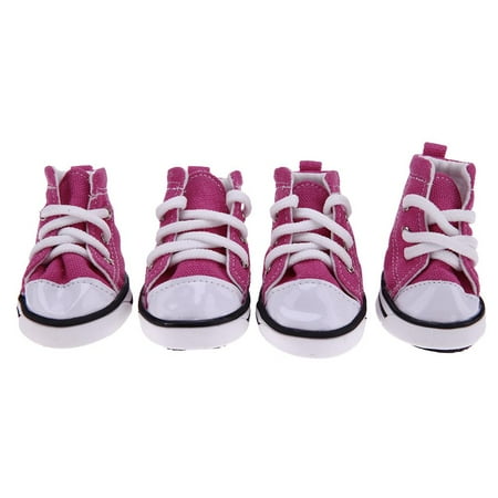 

Smrinog 4pcs Denim Pet Dog Shoes Anti-slip Waterproof Sneakers Booties(Pink)(03)