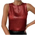 thumbnail image 2 of Women's Shiny Tank Top Solid Color Round Neck Sleeveless Casual Summer Tops Tank Shirts Loose Fit Shiny Blouses Wedding Vest Deep Red XXL, 2 of 9