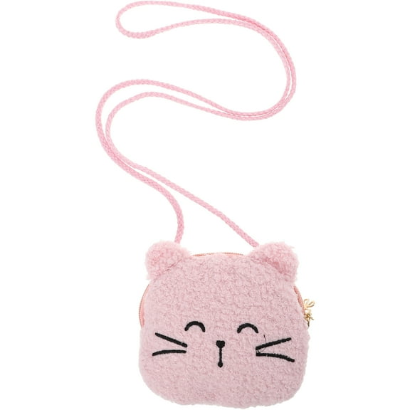 GOOHOCHY Cute Crossbody Bag for Toddler Girls Adorable Animal Shaped Shoulder Bag Plush Cat Purse Kawaii Plush Wallet Small Handbag for Kids