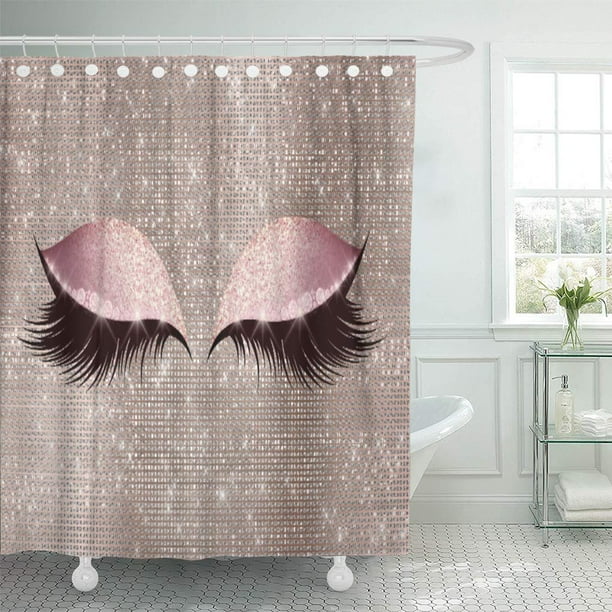 Suttom Pink Sparkly Eye Lashes Black Glam Makeup Blush Diamond Shower Curtain 66x72 Inch Com - Blush Pink Glitter Shower Curtain