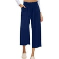 thumbnail image 2 of BVOFAR Capri Pants for Women Wide Leg Smocked High Waist Capris with Pockets Comfy Athletic Workout Crop Pant Dark Blue S, 2 of 6
