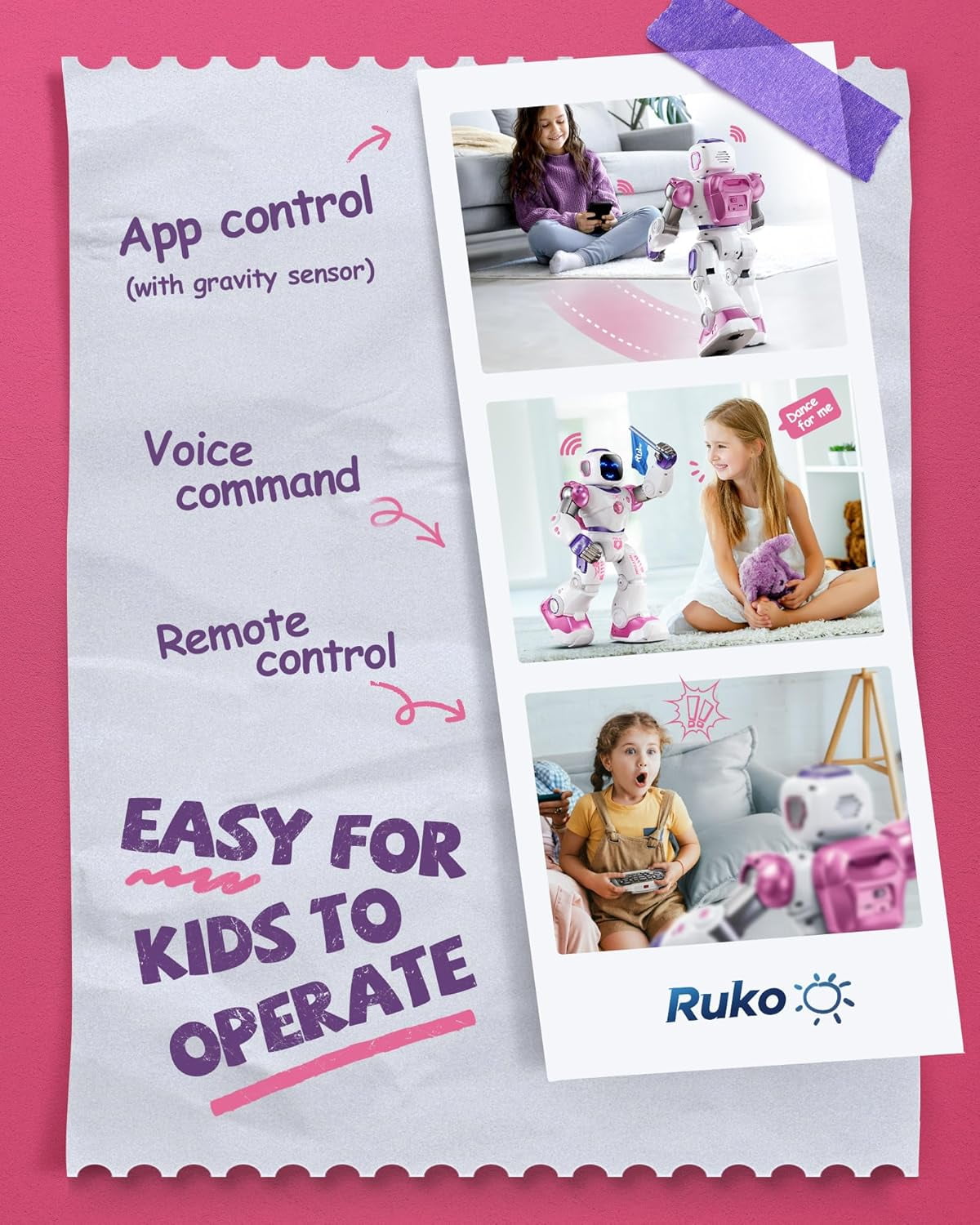 Ruko 1088 Smart Robots for Kids, Large Programmable Interactive RC Robot with Voice Control, APP Control, Present for 4-9 Years Old Kids Boys and Girls, Pink