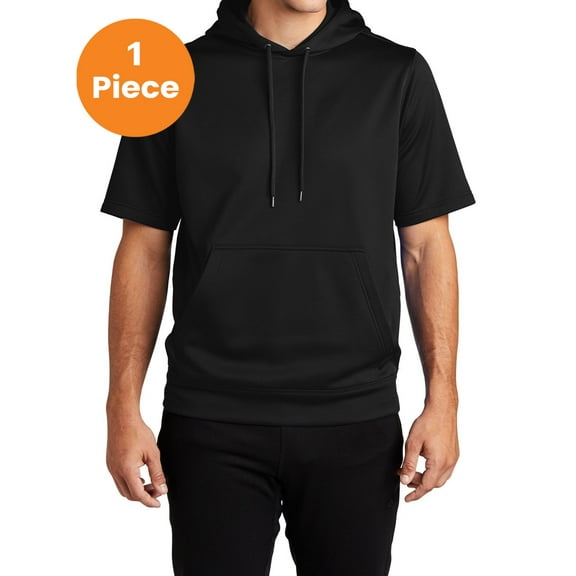 Sport-Tek ST251 Sport-Wick Fleece Short Sleeve Hooded Pullover, Black, XL, Mens Pullover Hoodies and Sweatshirts