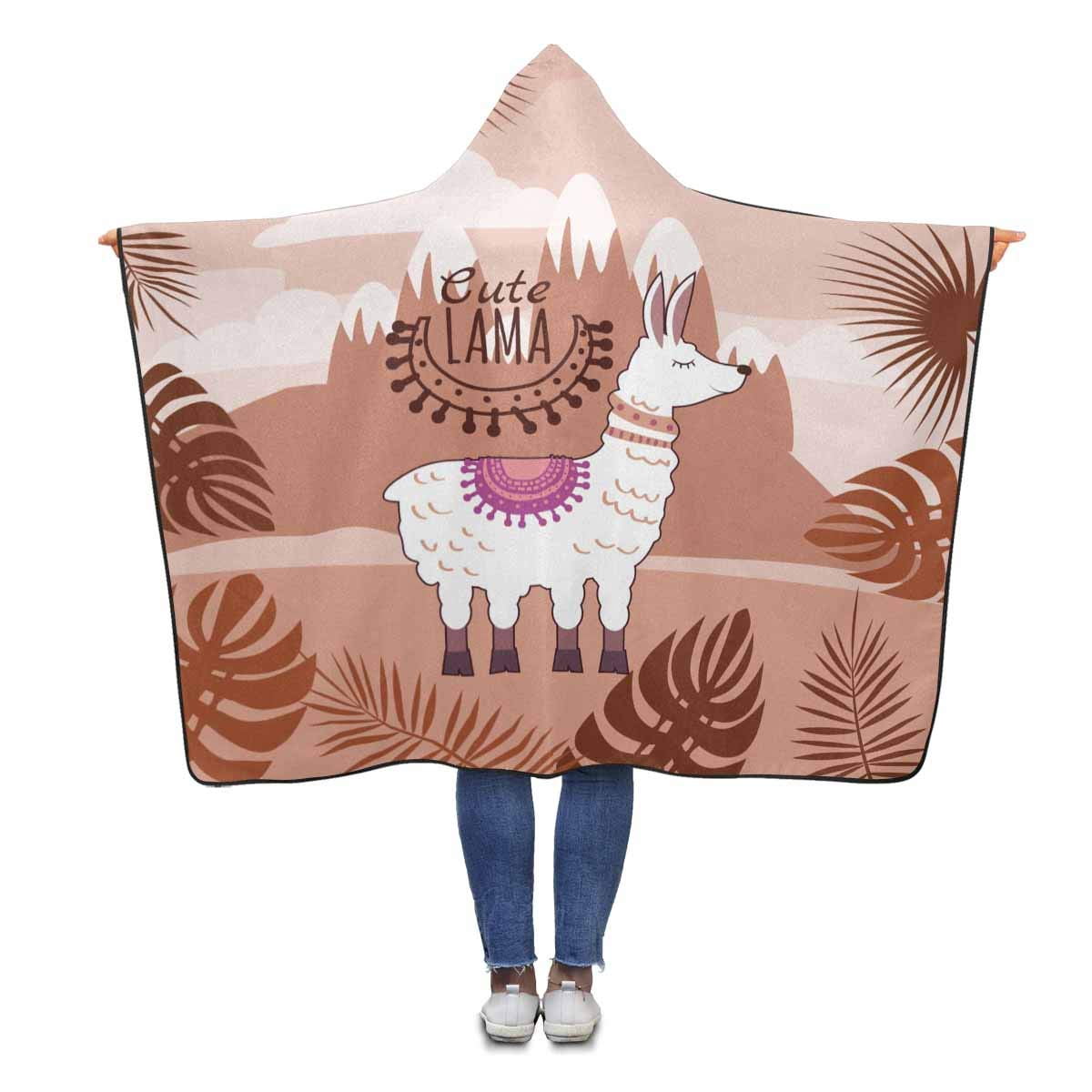 ASHLEIGH Cute Llama Leaves Throw Hooded Blanket 56x80 inches Adults