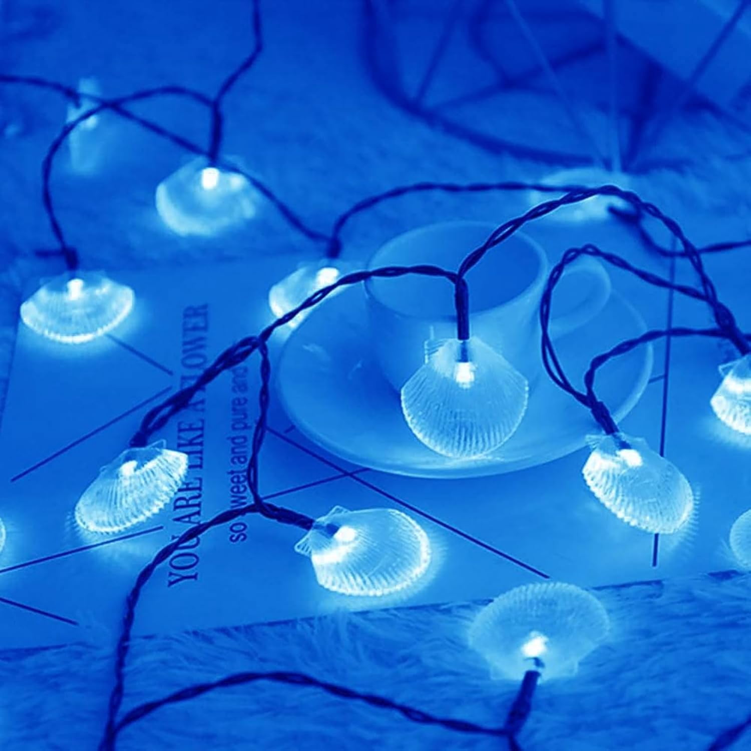 Solar Seashell String Lights 16.4FT 30LED Waterproof 8 Modes Sea Shell String Lights Ocean Theme Lights for Covered Outdoor Camping Wedding Birthday Party