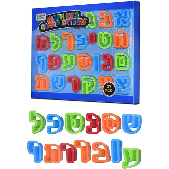 Aleph Bet Cookie Cutter Set Plastic, Large, 27 Letters of Hebrew Alphabet Rolled Edges, Hand Wash Only - by The Kosher Cook