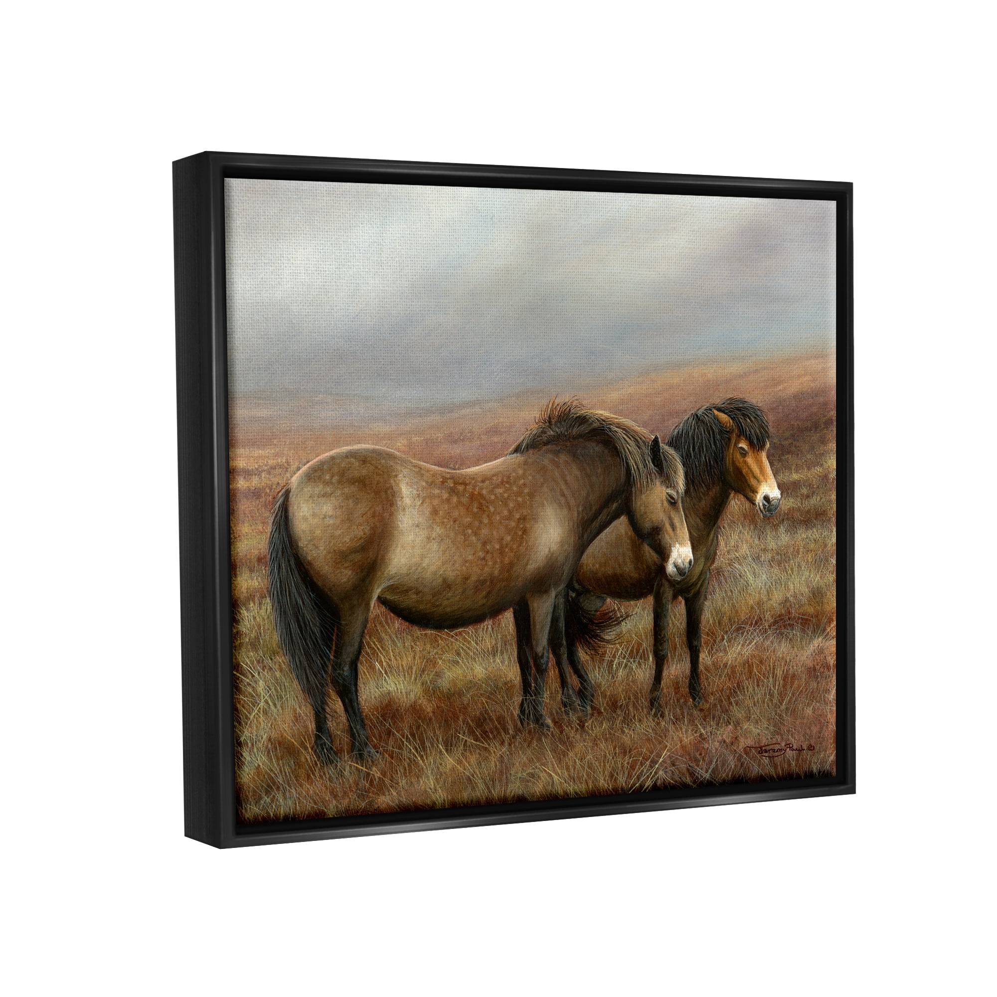 Stupell Industries Horses Dark Country Field Animals & Insects Painting Black Floater Framed Art Print Wall Art