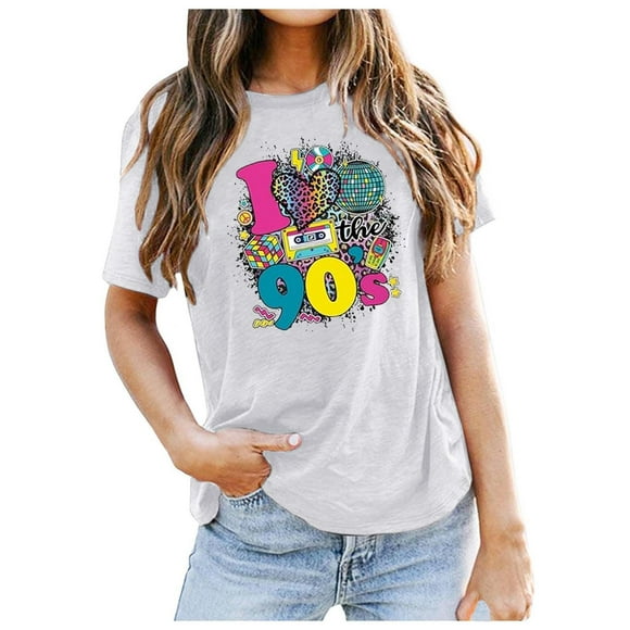 Vintage 90's Stylish Casual Ladies Short Sleeve Party Print Top - Soft Breathable Fabric, Versatile for Outings & Themed Parties