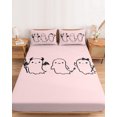 thumbnail image 2 of Twin XL Size Fitted Sheet Set - Pink Halloween 2 Piece Bedding Sets 16" Deep Pocket Fitted Sheet with 1 Pillowcases, Funny Ghost Cute Cartoon Spooky Brushed Microfiber Hotel Luxury Bed Sheets, 2 of 9
