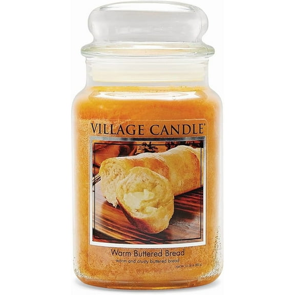 Village Candle Warm Buttered Bread, Large Glass Apothecary Jar Scented Candle, 21.25 oz, Brown