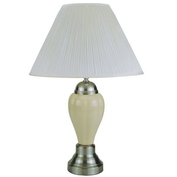 NEW Modern Brushed Steel Base with Ivory Ceramic Body, Ivory Fabric Shade, Socket Switch, 27" Table Lamp 6117SN