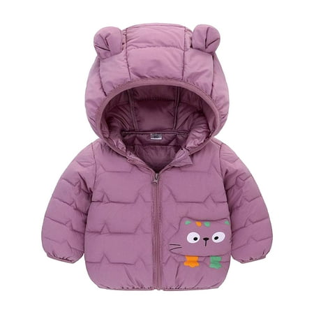 

kpoplk Winter Jackets For Girls Baby Boys Girls Jacket Cute Bear Ear Zipper Hooded Snowsuit Winter Warm Thick Long Sleeve Windproof Coat Outerwear(Purple)