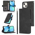 thumbnail image 1 of Skin-Friendly Wallet Case for iPhone 14, Premium PU Leather Shockproof Card Slots Cash Holder Flip Cover with Kickstand Folio Magnetic Clasp Wrist Hand Strap Handbag Case,Black, 1 of 7