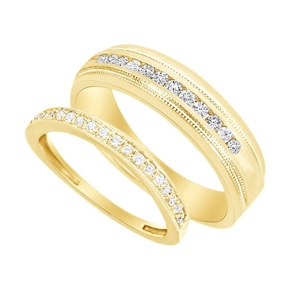Round Cut White Natural Diamond His & Hers Wedding Band Set in 14K Yellow Gold (0.5 Cttw)
