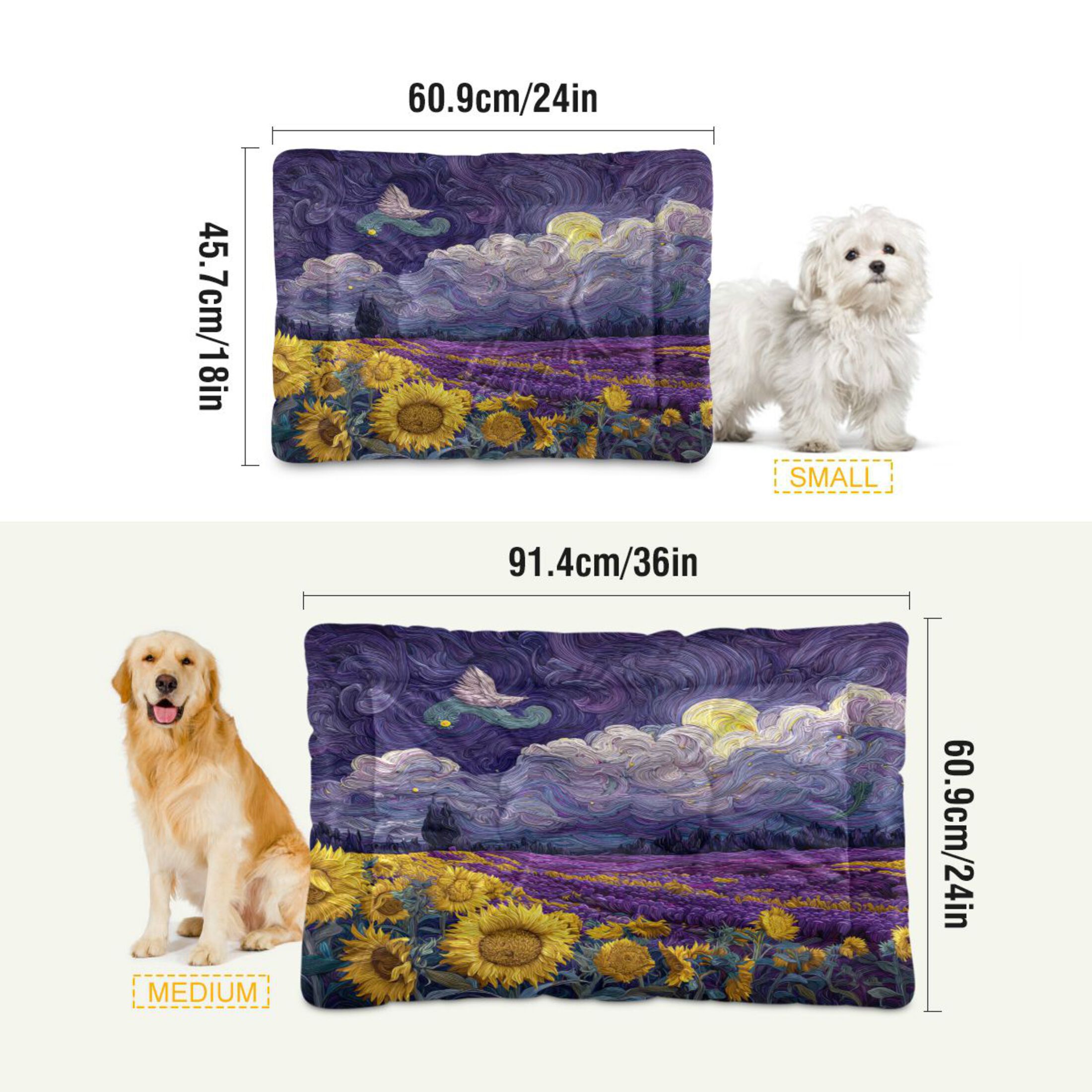 Qxltty Blooming Sunflowers Ped Pad Wear-resistant and Hard to Bite Through Sleeping Pad for Small Medium Large Dogs Winter Pet Bed 36×24in