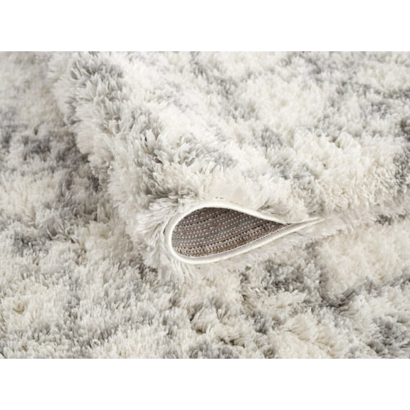 7' X 9' Gray and Ivory Southwestern Shag Power Loom Area Rug