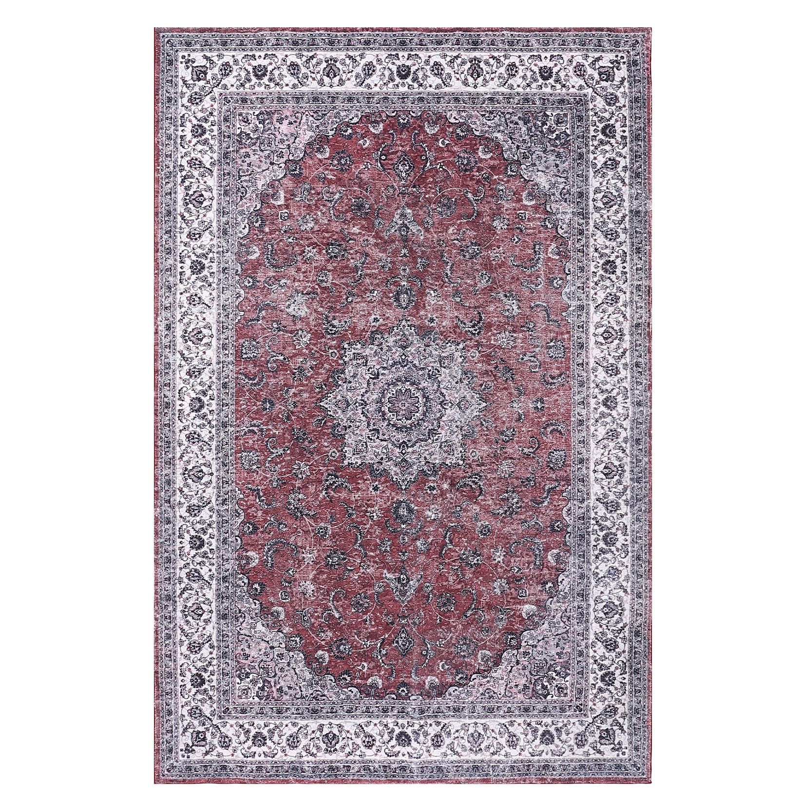 ZACOO Red Persian Area Rug Machine Washable NonSlip Throw Rug LowPile