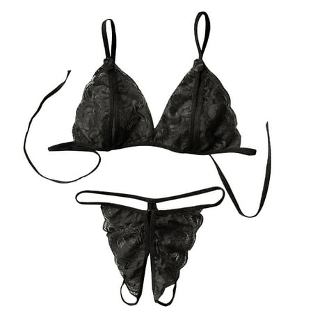 

Women Lingerie Underwear Set Sexy Lace Transparent Bra G-String Black