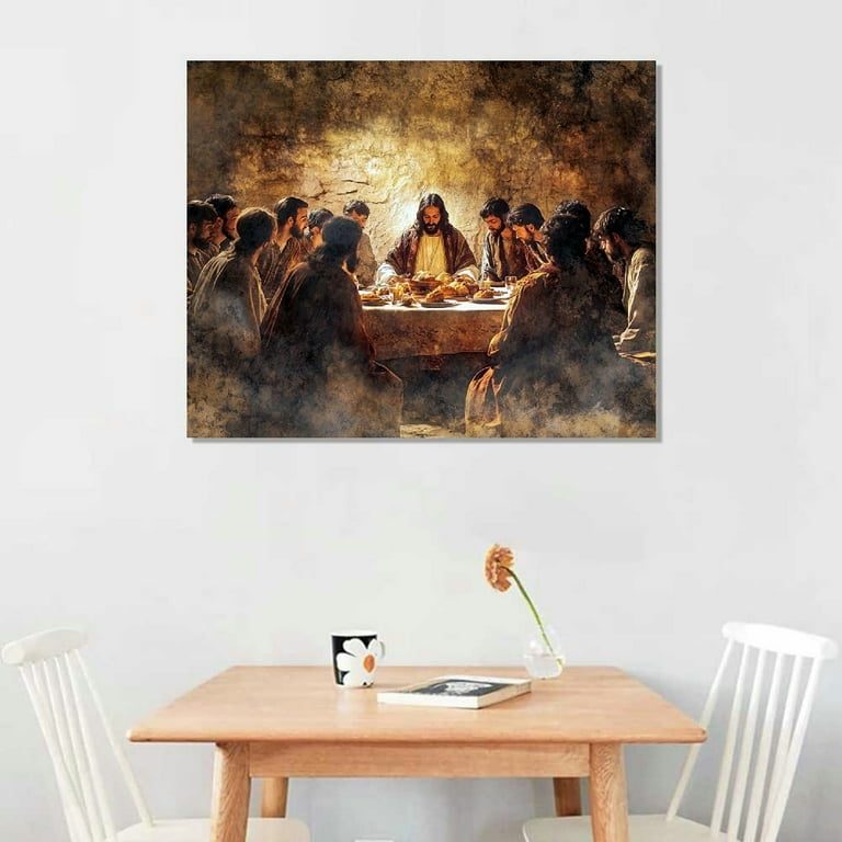 The Last Supper Canvas Wall Art - 20x40 Inch Framed Painting Print, Ready To Hang, Living Room & Bedroom Decor